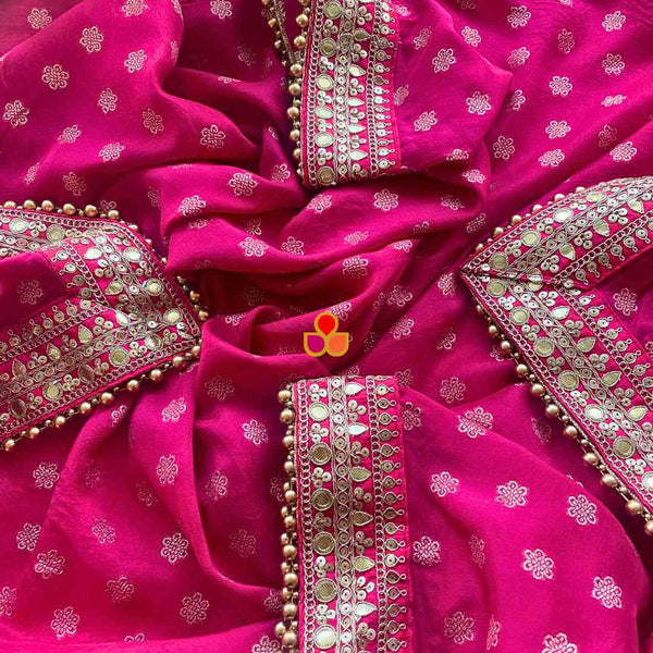 anokherang Dupattas Bridal Shahiba Pink Floral Embroidered Silk Dupatta
