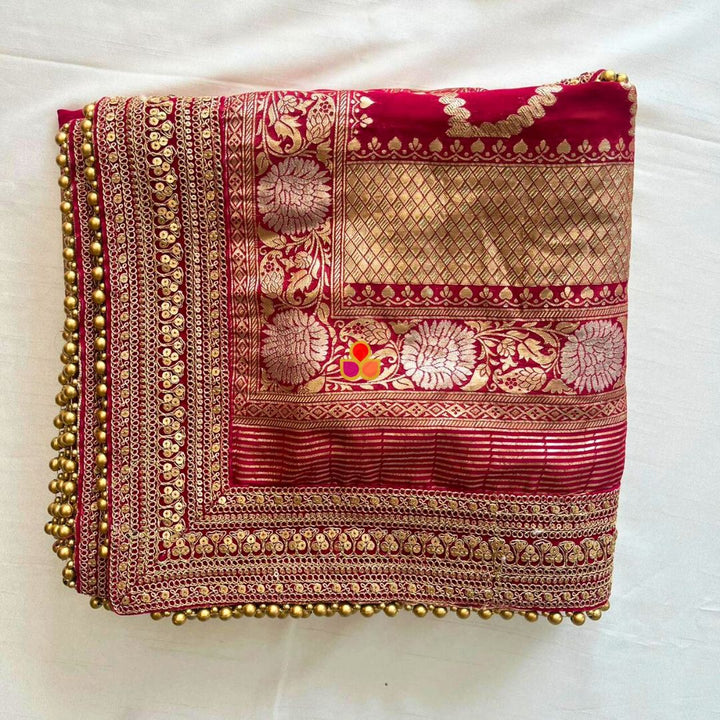 anokherang Dupattas Bridal Shubh Magenta Georgette Banarsi Embroidered Dupatta