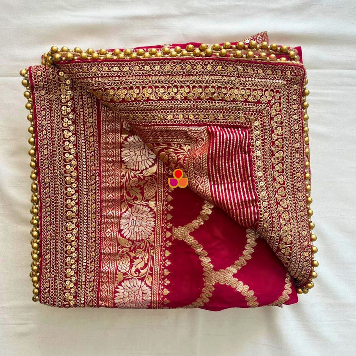 anokherang Dupattas Bridal Shubh Magenta Georgette Banarsi Embroidered Dupatta