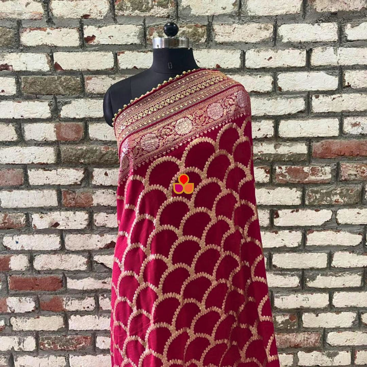 anokherang Dupattas Bridal Shubh Magenta Georgette Banarsi Embroidered Dupatta