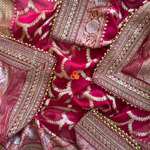 anokherang Dupattas Bridal Shubh Magenta Georgette Banarsi Embroidered Dupatta