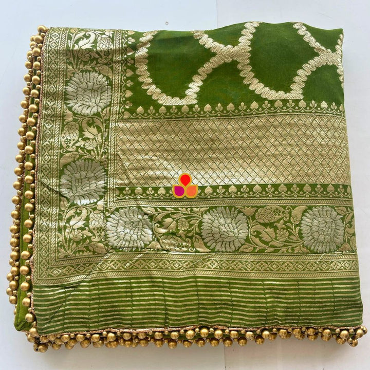 anokherang Dupattas Bridal Shubh Mehandi Green Silk Banarsi Embroidered Dupatta