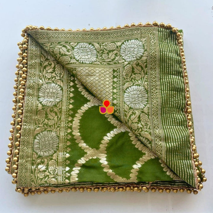 anokherang Dupattas Bridal Shubh Mehandi Green Silk Banarsi Embroidered Dupatta