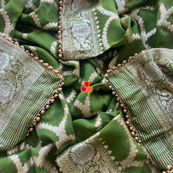 anokherang Dupattas Bridal Shubh Mehandi Green Silk Banarsi Embroidered Dupatta
