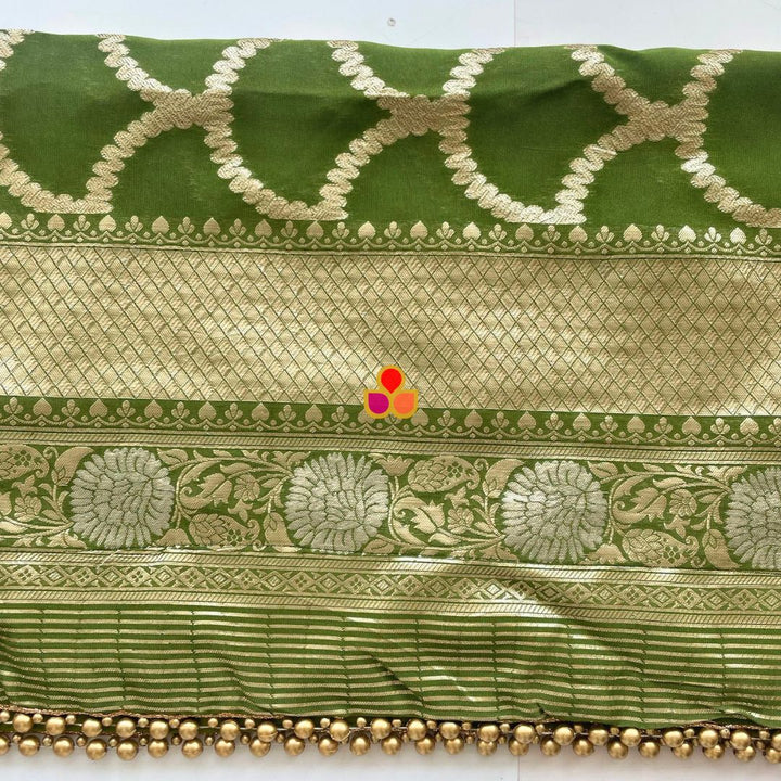 anokherang Dupattas Bridal Shubh Mehandi Green Silk Banarsi Embroidered Dupatta
