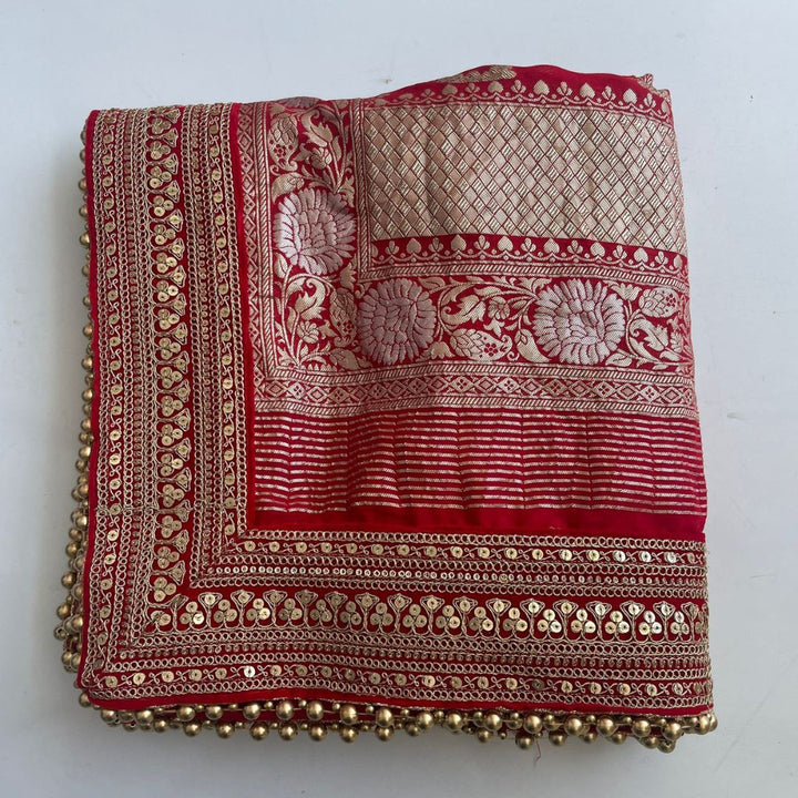 anokherang Dupattas Bridal Shubh Red Silk Banarsi Embroidered Dupatta