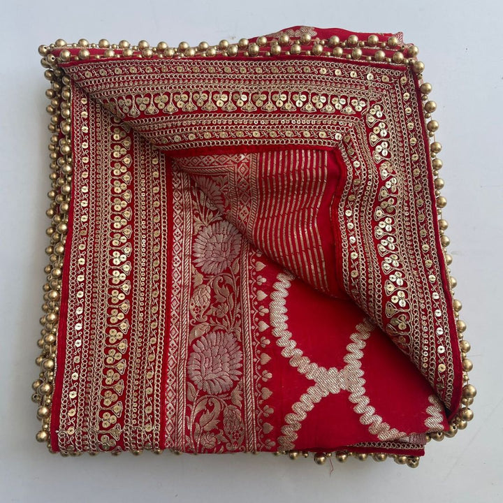 anokherang Dupattas Bridal Shubh Red Silk Banarsi Embroidered Dupatta