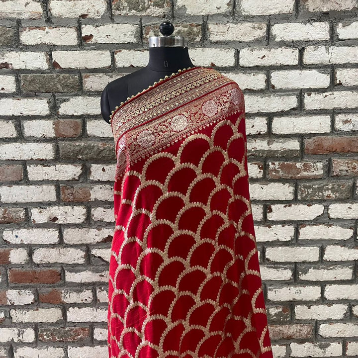 anokherang Dupattas Bridal Shubh Red Silk Banarsi Embroidered Dupatta