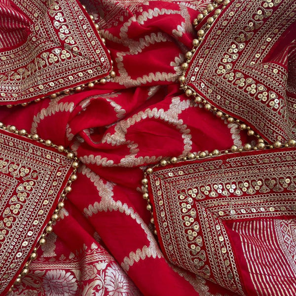 anokherang Dupattas Bridal Shubh Red Silk Banarsi Embroidered Dupatta
