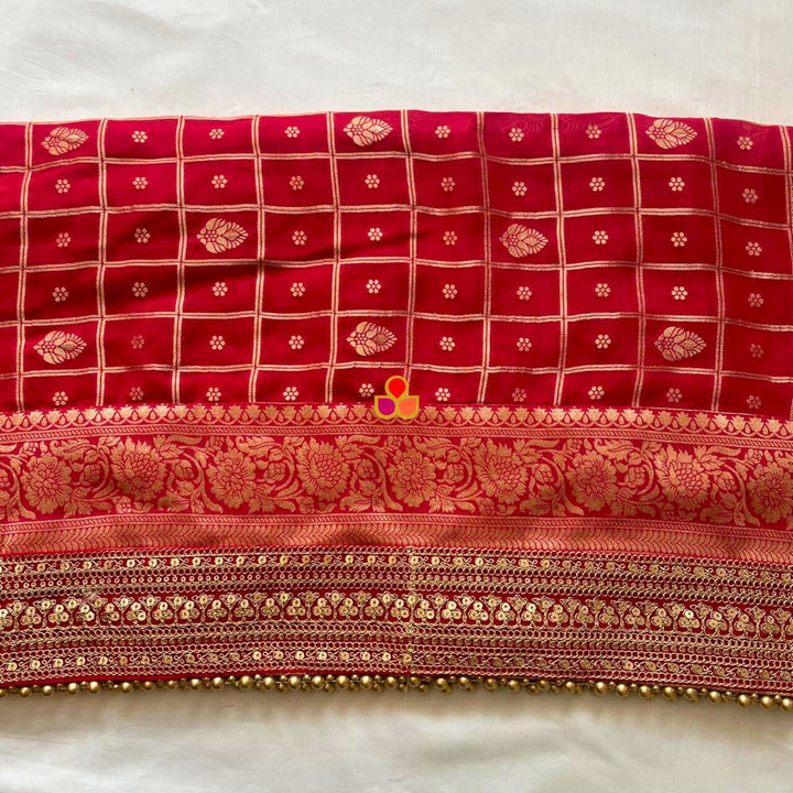 anokherang Dupattas Bridal Sindoori Banarsi Red Zari Embroidered Georgette Dupatta