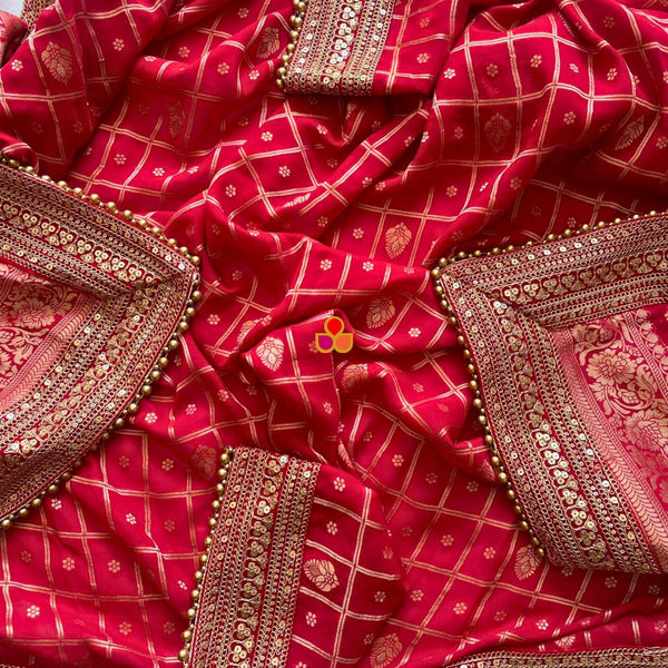anokherang Dupattas Bridal Sindoori Banarsi Red Zari Embroidered Georgette Dupatta