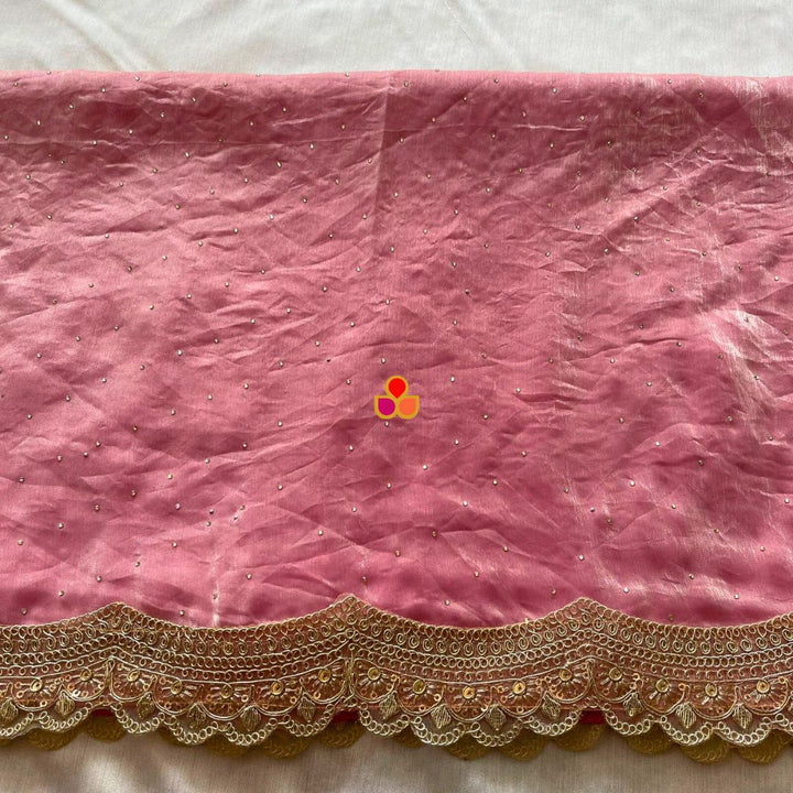 anokherang Dupattas Bridal Soft Blush Pink Swarovski Tissue Silk Dupatta