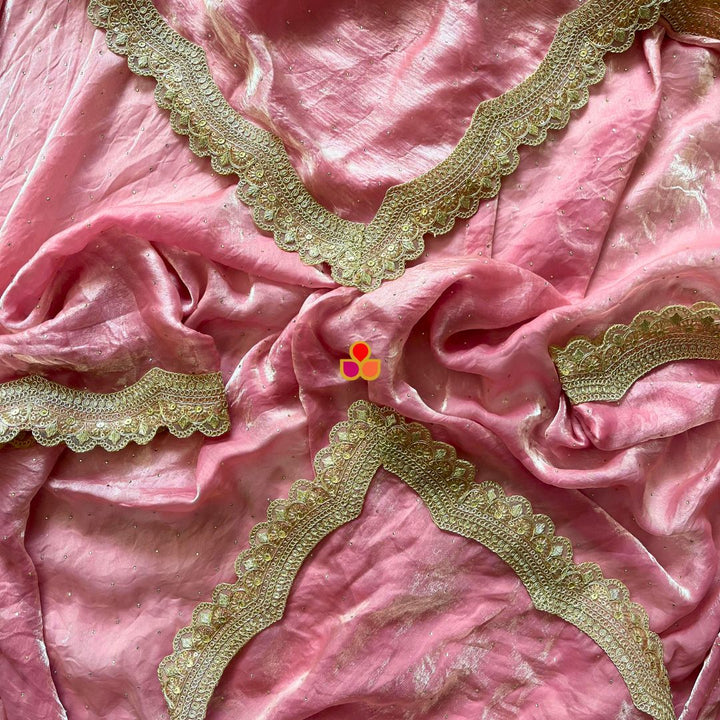 anokherang Dupattas Bridal Soft Blush Pink Swarovski Tissue Silk Dupatta
