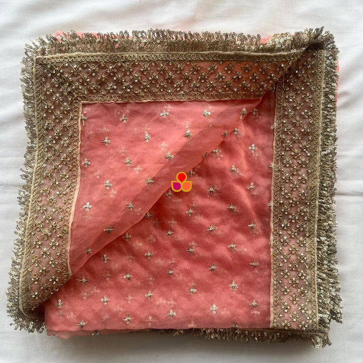 anokherang Dupattas Bridal Sunehri Peach Sequin Gotta Patti Embroidered Organza Dupatta