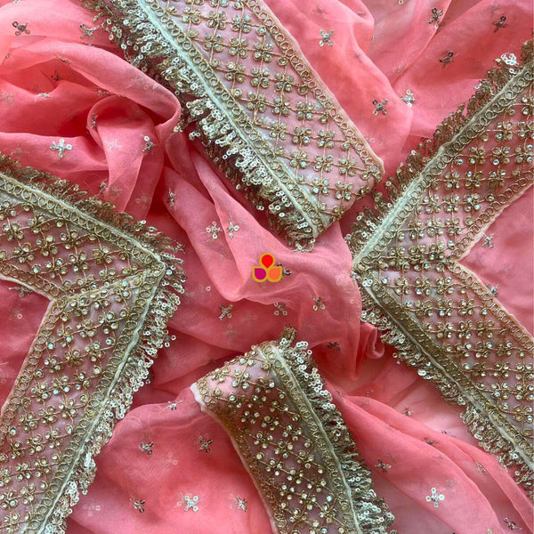 anokherang Dupattas Bridal Sunehri Peach Sequin Gotta Patti Embroidered Organza Dupatta