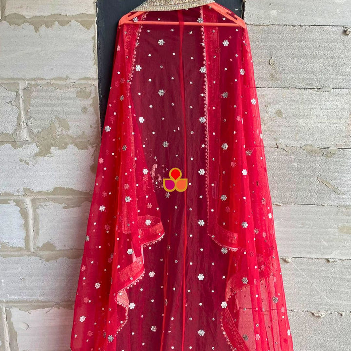 anokherang Dupattas Bridal Tara Red Trail Silver Embroidered Net Sequin Dupatta