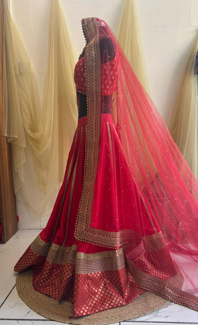 anokherang Dupattas Bridal Veil Red Queen Net Stone Embroidered Veil