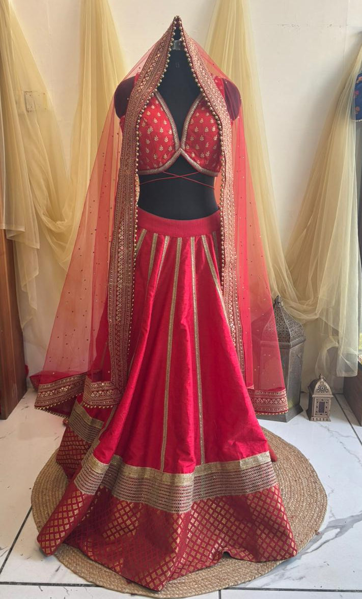 anokherang Dupattas Bridal Veil Red Queen Net Stone Embroidered Veil