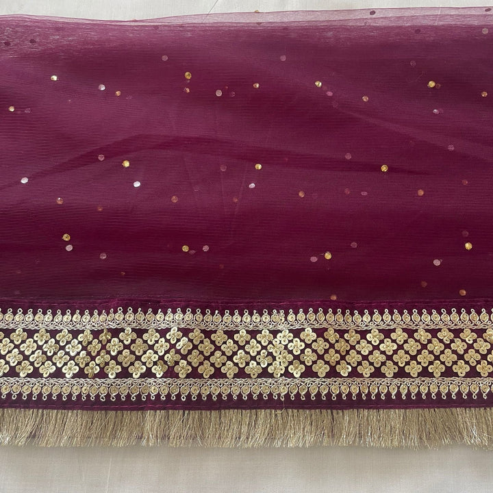 anokherang Dupattas Bridal Wine Net stone Fringe Dupatta