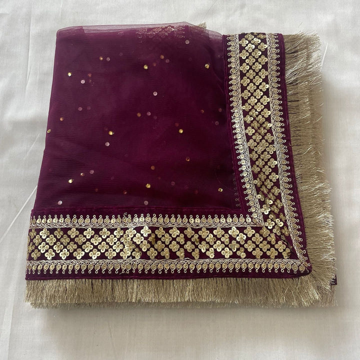 anokherang Dupattas Bridal Wine Net stone Fringe Dupatta