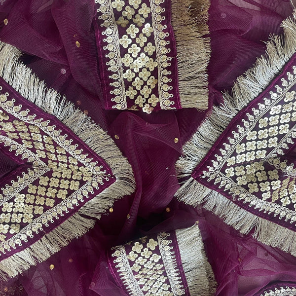 anokherang Dupattas Bridal Wine Net stone Fringe Dupatta