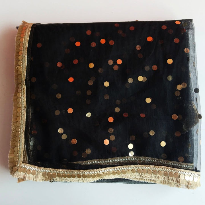 anokherang Dupattas Brighten Black Net Fringe Dupatta