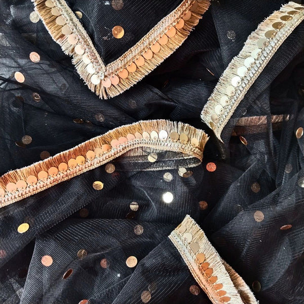 anokherang Dupattas Brighten Black Net Fringe Dupatta