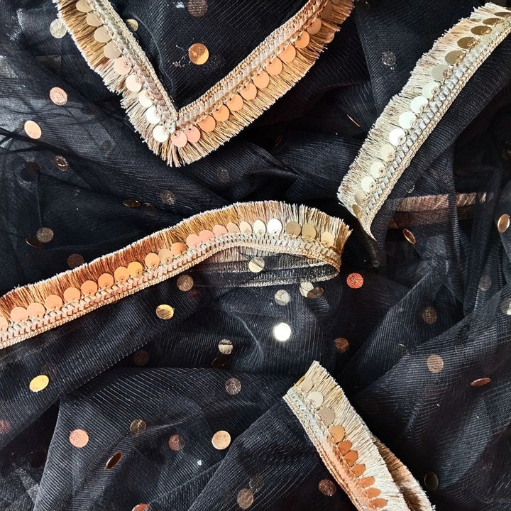 anokherang Dupattas Brighten Black Net Fringe Dupatta