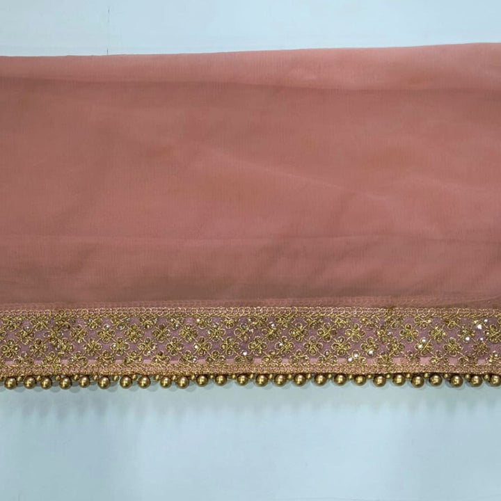 anokherang Dupattas Copy of Bridal Heer Peach Zari Embroidered Net Stone Trail Dupatta