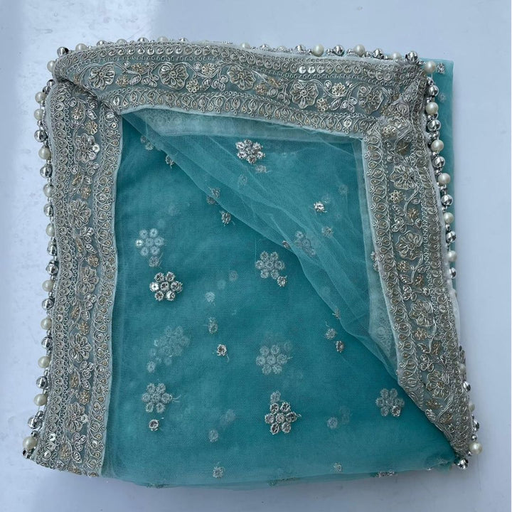 anokherang Dupattas Copy of Bridal Noor Blue Zari Embroidered Net Sequin Dupatta