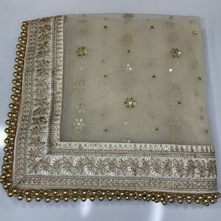 anokherang Dupattas Copy of Bridal Noor Ivory Zari Embroidered Net Stone Dupatta