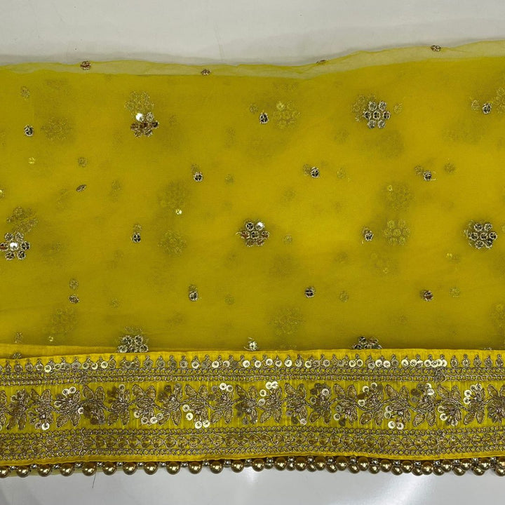 anokherang Dupattas Copy of Bridal Noor Yellow Zari Embroidered Net Stone Dupatta