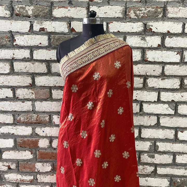 anokherang Dupattas Copy of Bridal Pakeeza Red Sequin Embroidered Organza Dupatta