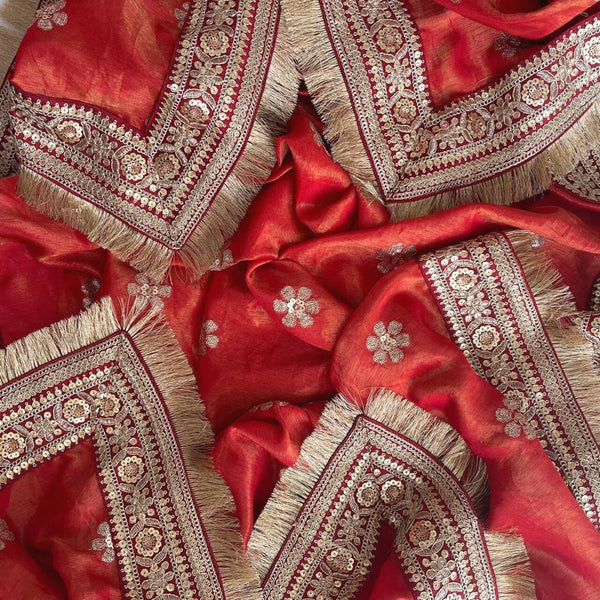 anokherang Dupattas Copy of Bridal Pakeeza Red Sequin Embroidered Organza Dupatta