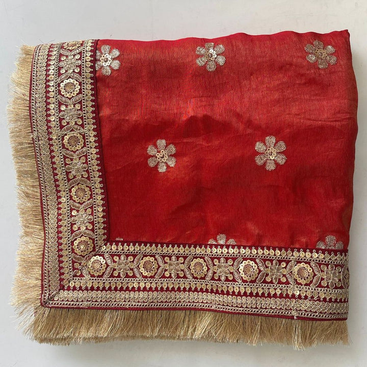 anokherang Dupattas Copy of Bridal Pakeeza Red Sequin Embroidered Organza Dupatta