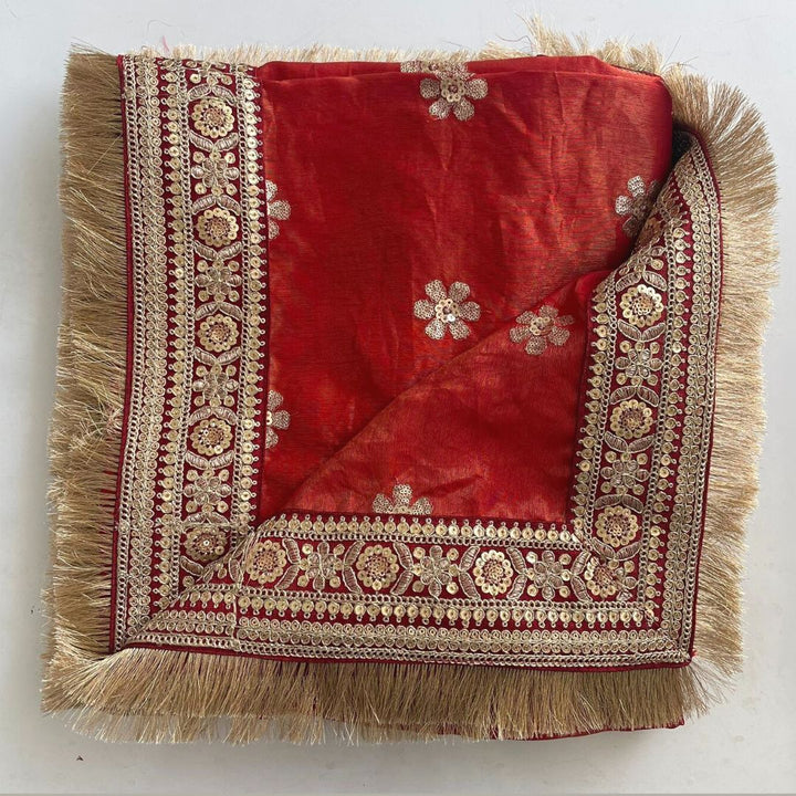 anokherang Dupattas Copy of Bridal Pakeeza Red Sequin Embroidered Organza Dupatta