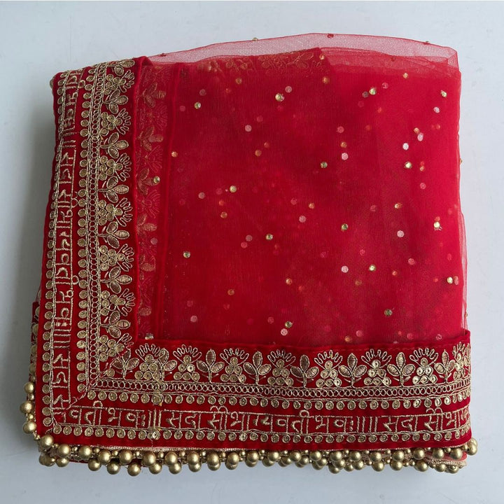 anokherang Dupattas Copy of Bridal Queen Red Trail Net Stone Embroidered Dupatta