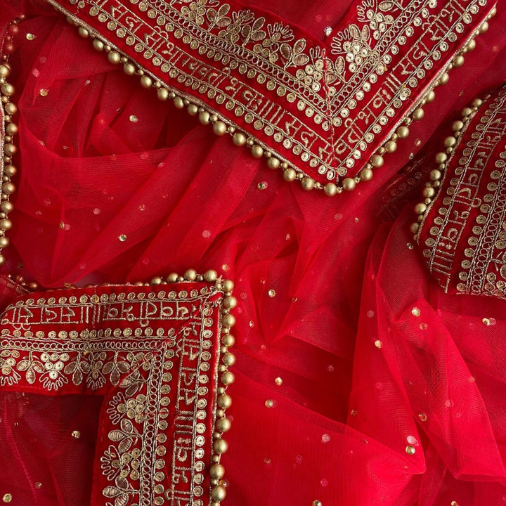 anokherang Dupattas Copy of Bridal Queen Red Trail Net Stone Embroidered Dupatta