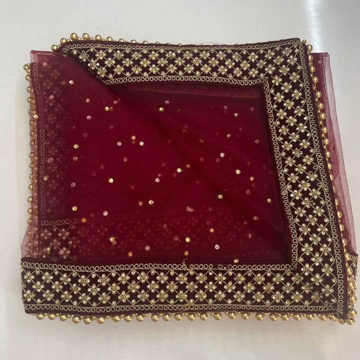 anokherang Dupattas Copy of Bridal Red Jewel Embroidered Sequin Net Dupatta