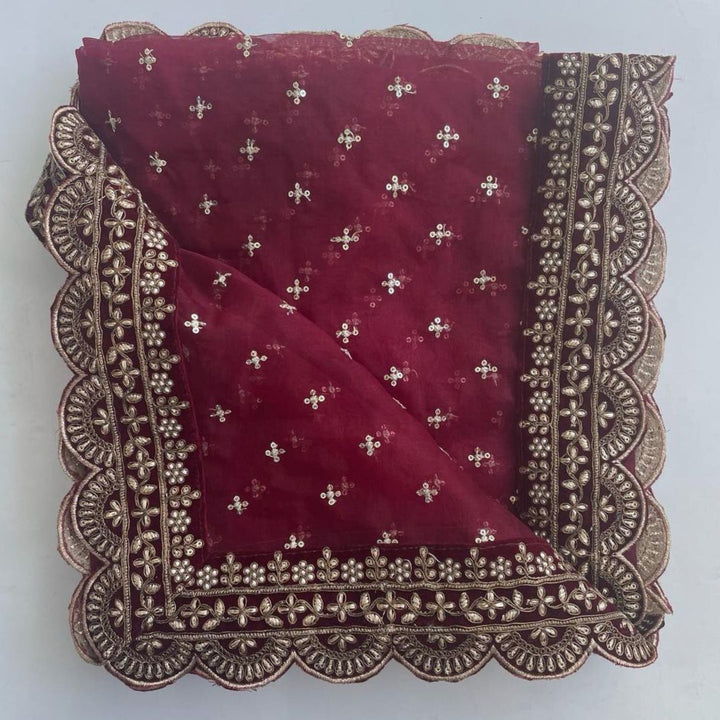 anokherang Dupattas Copy of Bridal Saira Maroon Stone Organza Dupatta
