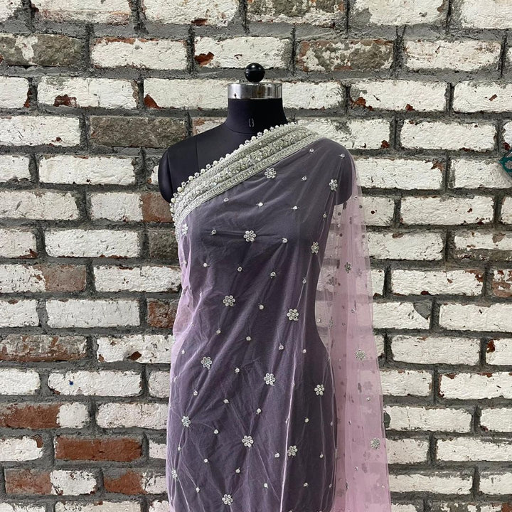 anokherang Dupattas Copy of Bridal Tara Blue Zari Embroidered Net Sequin Dupatta