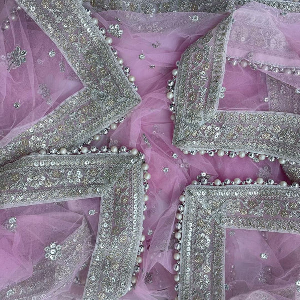 anokherang Dupattas Copy of Bridal Tara Blue Zari Embroidered Net Sequin Dupatta