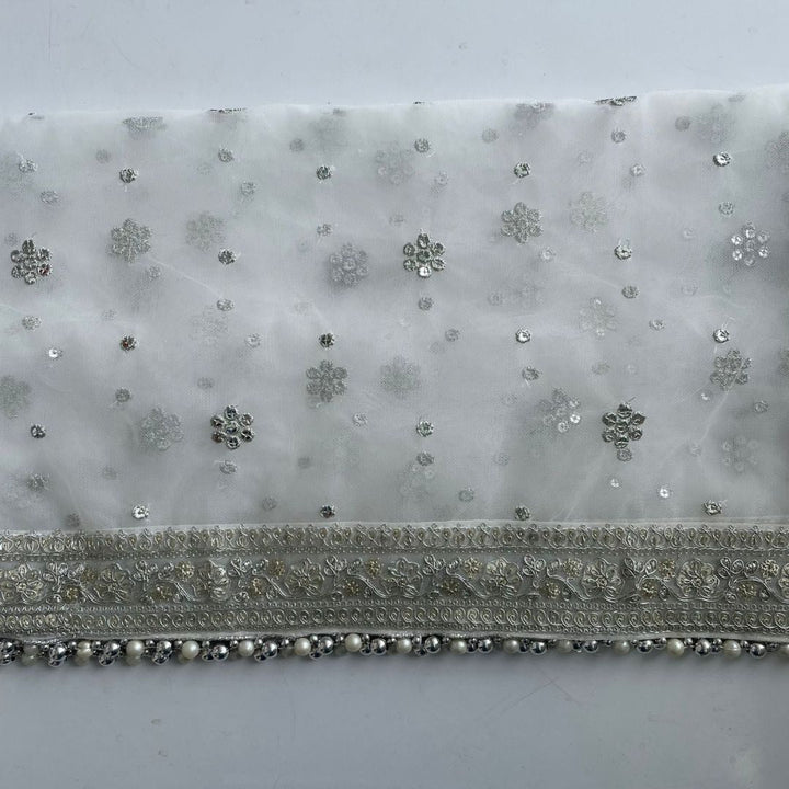 anokherang Dupattas Copy of Bridal Tara Ivory Silver Embroidered Net Sequin Dupatta