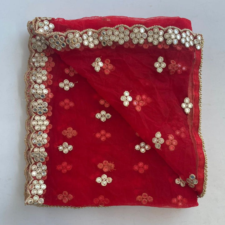 anokherang Dupattas Copy of Hot Pink Net Mirror Scalloped Dupatta