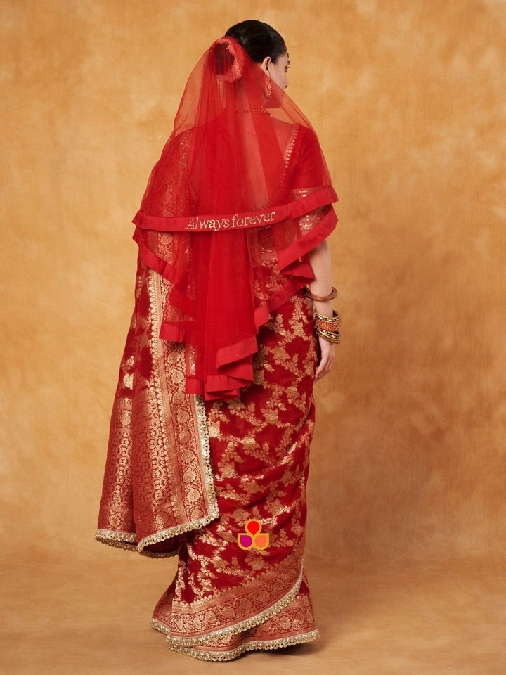 anokherang Dupattas Custom Bridal Red Embroidered Net Head Dupatta with with any Text of your Choice (Name, Hashtags, Date, Message to your loved one etc.) up to 12 characters (Copy)
