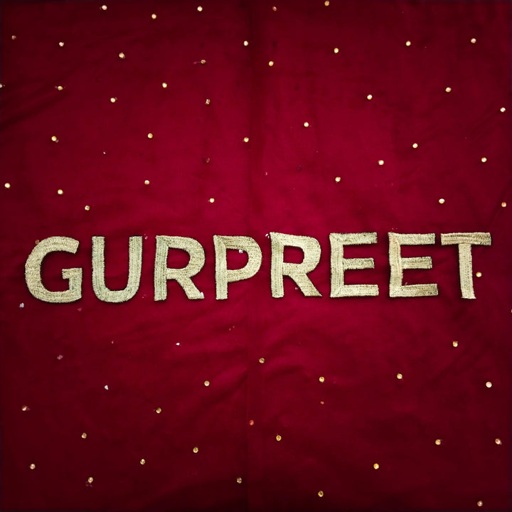 anokherang Dupattas Customized Bridal Maroon Trail Net Dupatta with with any Text of your Choice (Name, Hashtags, Date, Message to your loved one etc.) up to 12 characters (Copy)