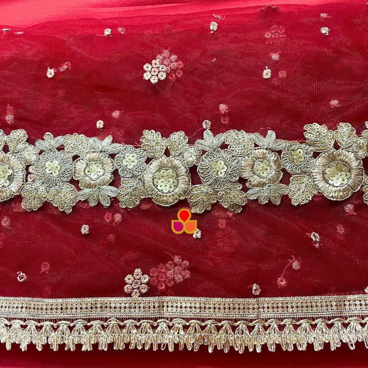 anokherang Dupattas Customized Bridal Red Heer Trail Net Detachable Dupatta with with any Text of your Choice (Name, Hashtags, Date, Message to your loved one etc.) up to 12 characters