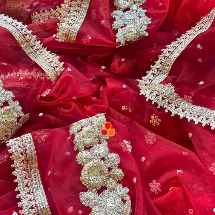 anokherang Dupattas Customized Bridal Red Heer Trail Net Detachable Dupatta with with any Text of your Choice (Name, Hashtags, Date, Message to your loved one etc.) up to 12 characters