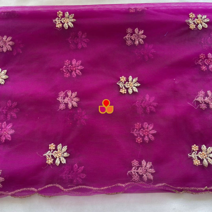 anokherang Dupattas Deep Fuchsia Zari Embroidered Net Dupatta