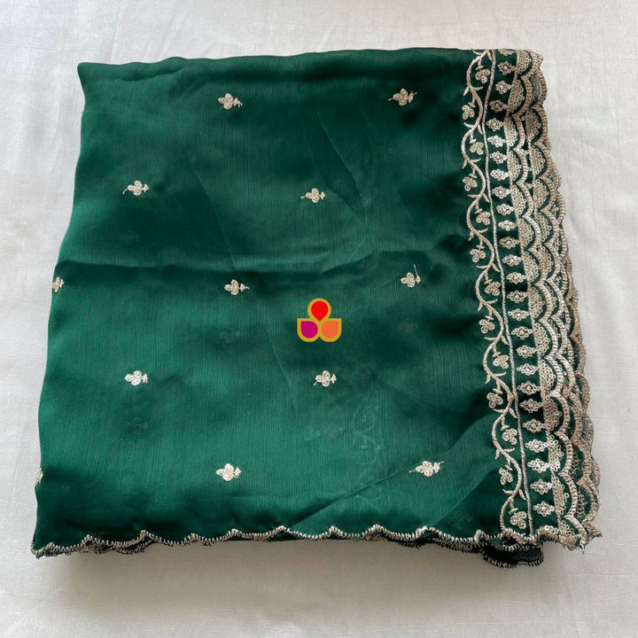 anokherang Dupattas Deep Green textured Chinon Dupatta